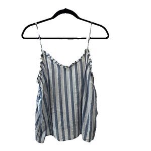 a.n.a. A New Approach Blue White Striped Ruffle Tank Top Beachy Coastal Women XL